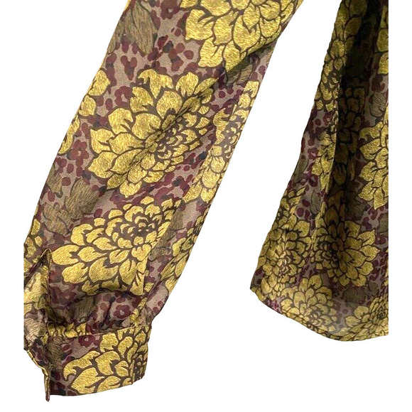 Loft - Colorful green & maroon long sleeve sheer blouse women's size Small - Picture 3 of 5